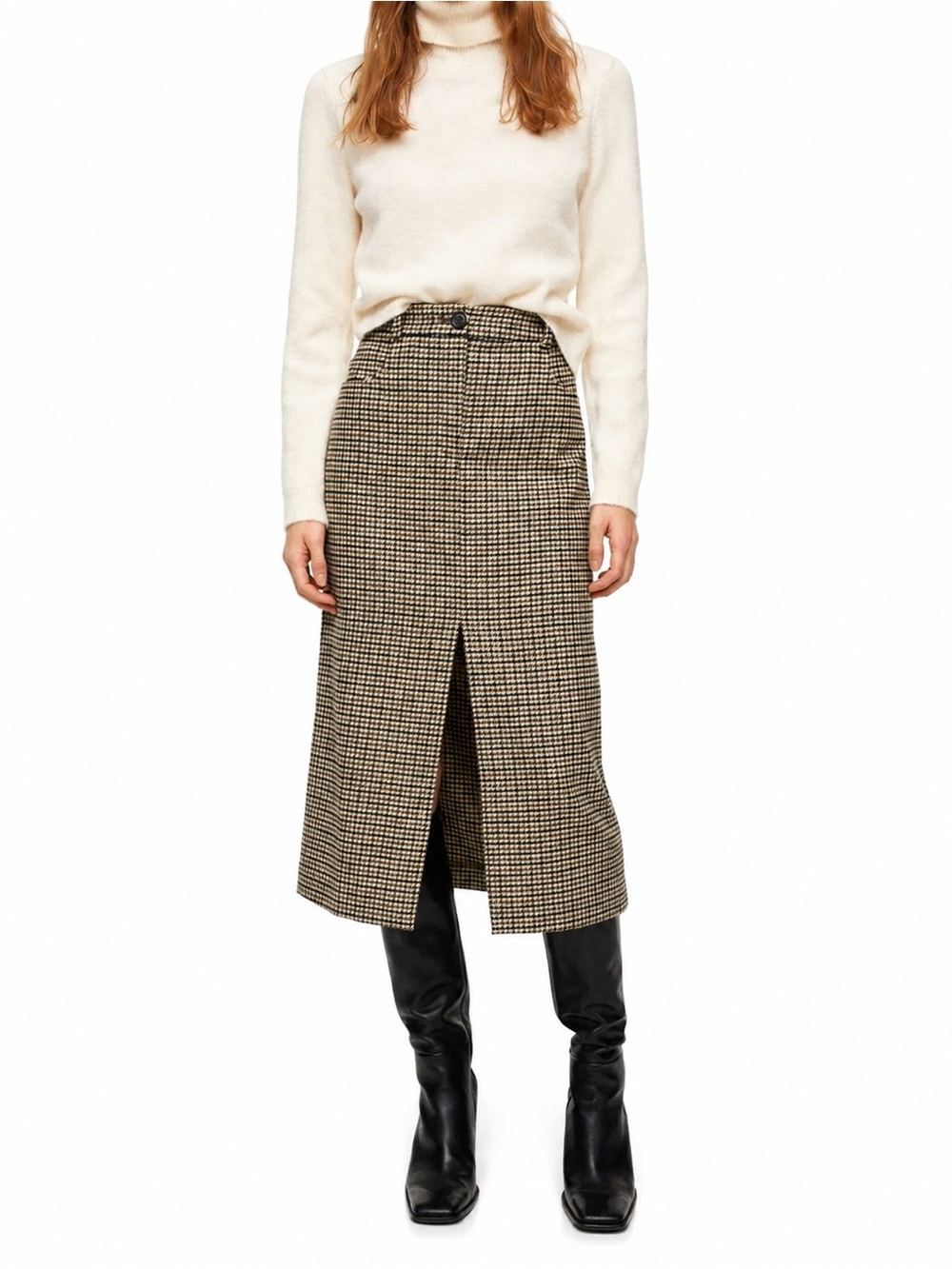 Mango Houndstooth Midi Skirt (Size US 2)